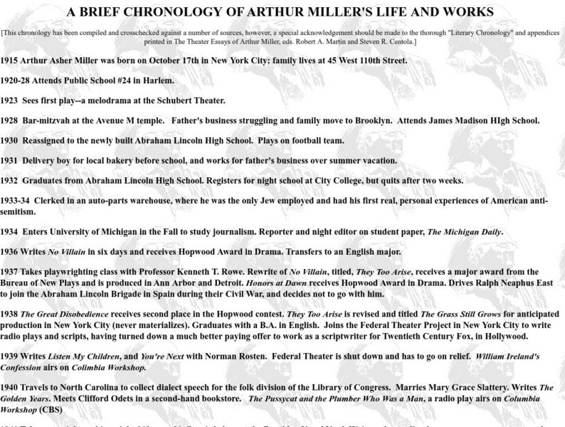 Ibiblio: Chronology of Arthur Miller's Life and Works Handout