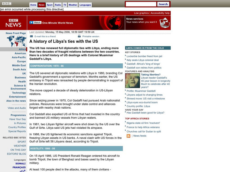 Bbc News: A History of Libya's Ties With the Us Website Bbc News: A History of Libya's Ties With the Us Website