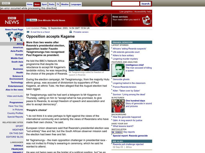 Bbc News: Opposition Accepts Kagame Website Bbc News: Opposition Accepts Kagame Website
