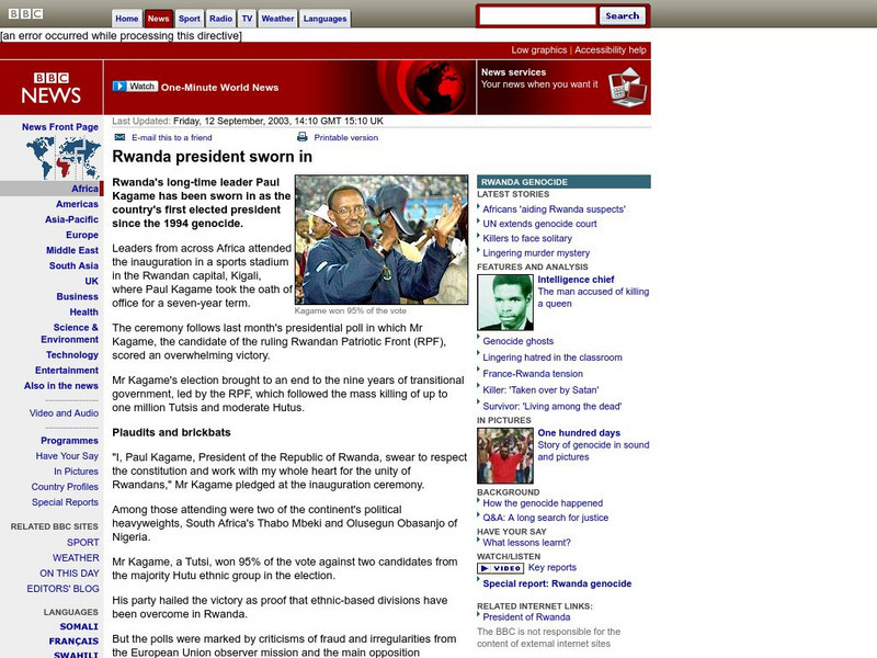 Bbc News: Rwanda President Sworn In Website