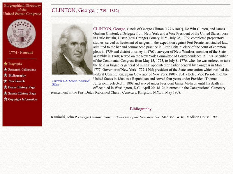 Loc: Biographical Directory of the u.s. Congress: George Clinton 1739 1812 Handout