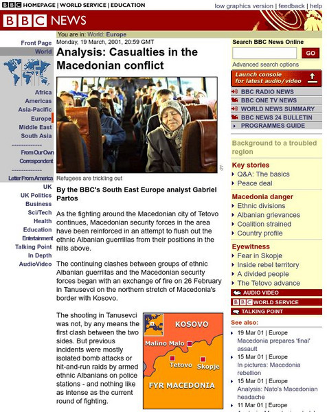 Bbc News: Casualties in the Macedonian Conflict Article Bbc News: Casualties in the Macedonian Conflict Article
