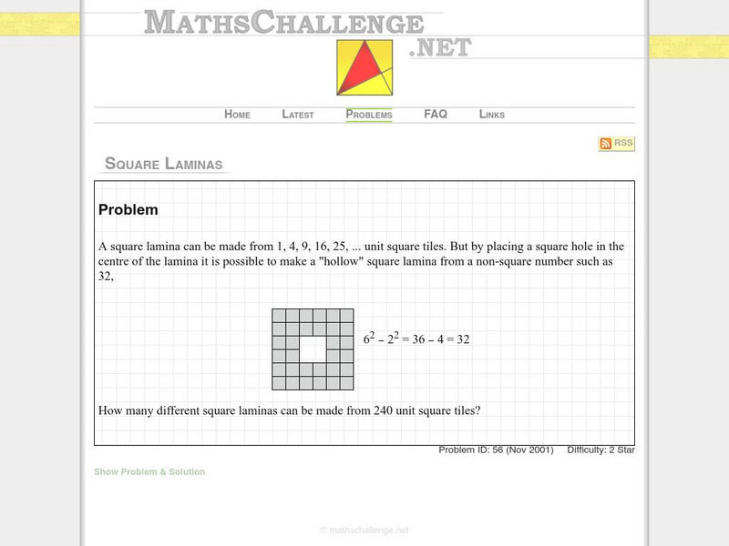 Maths challenge.net: Square Laminas Activity Maths challenge.net: Square Laminas Activity