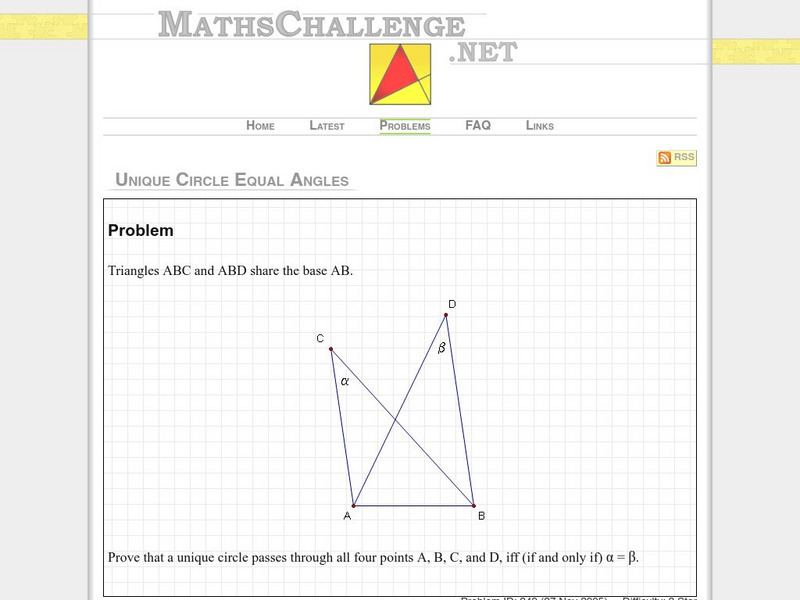 Maths challenge.net: Unique Circle Equal Angles Activity Maths challenge.net: Unique Circle Equal Angles Activity