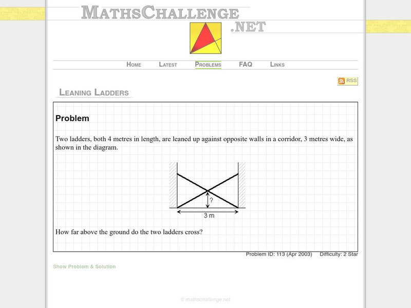 Maths challenge.net: Leaning Ladders Activity Maths challenge.net: Leaning Ladders Activity