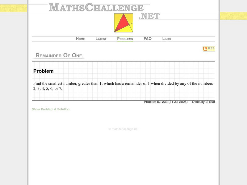 Maths challenge.net: Remainder of One Activity Maths challenge.net: Remainder of One Activity