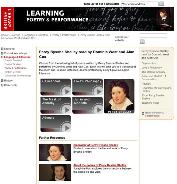 British Library: Poetry & Performance: Percy Bysshe Shelley Audio British Library: Poetry & Performance: Percy Bysshe Shelley Audio