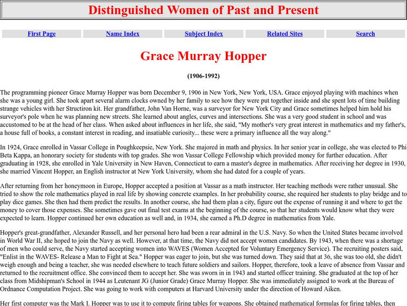 Distinguished Women of Past and Present: Grace Murray Hopper Handout