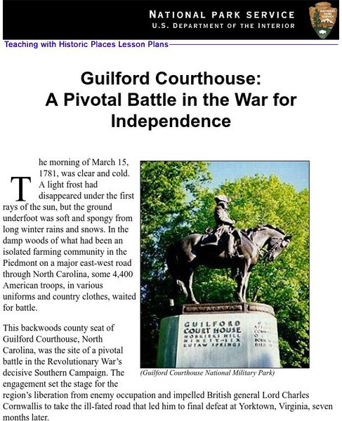 National Park Service: The Battle of Guilford Courthouse Unit Plan National Park Service: The Battle of Guilford Courthouse Unit Plan