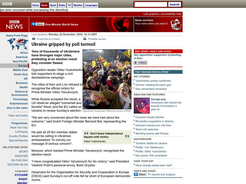 Bbc: Ukraine Gripped by Poll Turmoil Article Bbc: Ukraine Gripped by Poll Turmoil Article