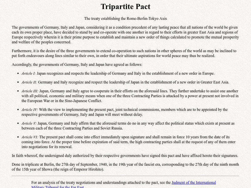 Ibiblio: Hyper War: Tripartite Pact Website