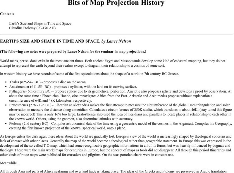 Map Projection Basics: Bits of Map Projection History Website Map Projection Basics: Bits of Map Projection History Website