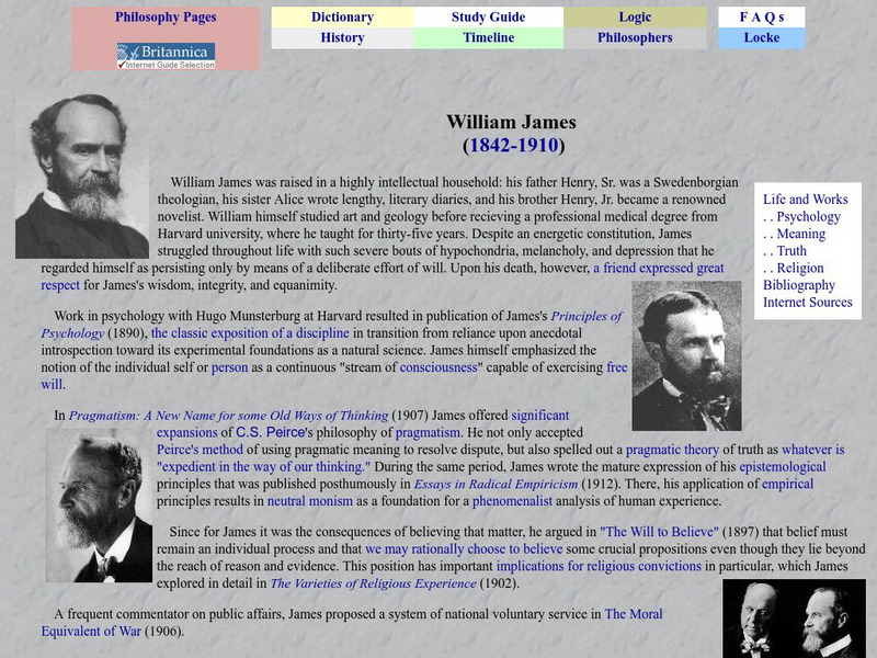Philosophy Pages: William James (1842 1910) Handout Philosophy Pages: William James (1842 1910) Handout
