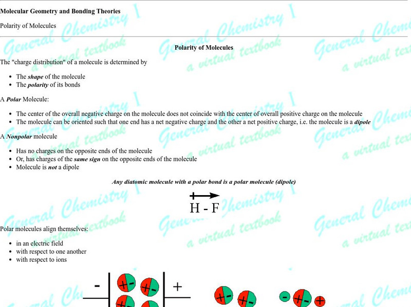 Fsu: Molecular Geometry and Bonding Theories: Polarity of Molecules Handout Fsu: Molecular Geometry and Bonding Theories: Polarity of Molecules Handout