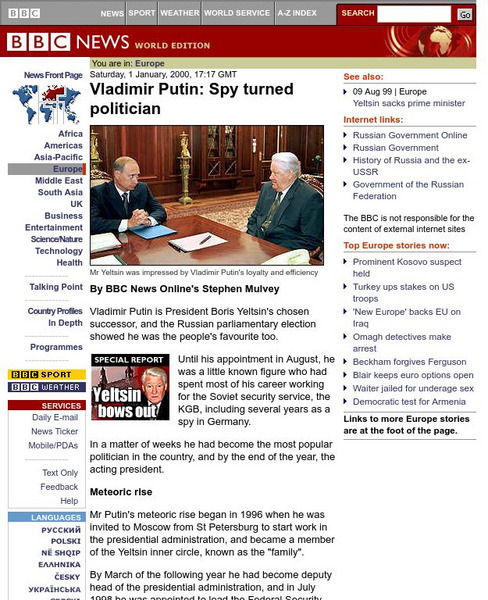 Bbc News: Vladimir Putin Spy Turned Politician Article