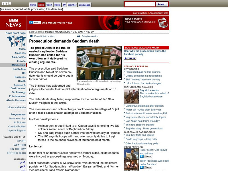 Bbc News: Prosecution Demands Saddam Death Article Bbc News: Prosecution Demands Saddam Death Article