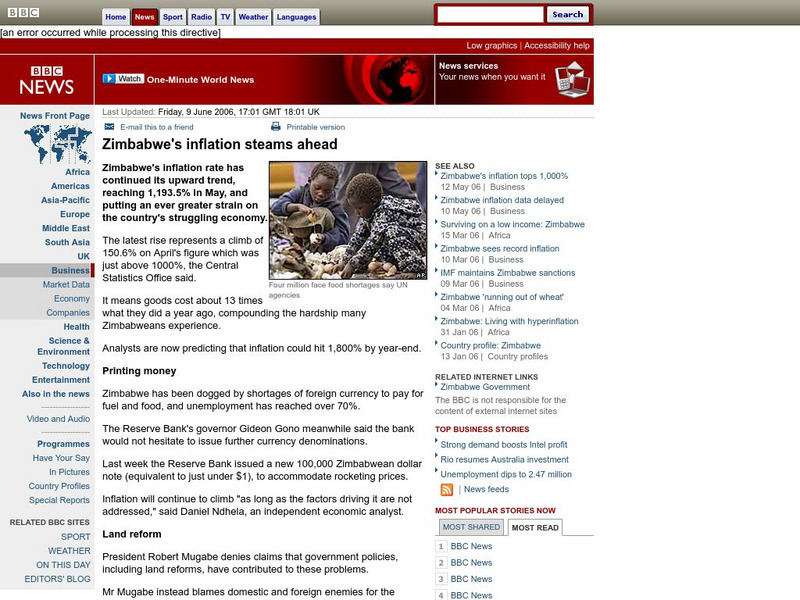 Bbc: Zimbabwe's Inflation Steams Ahead Article Bbc: Zimbabwe's Inflation Steams Ahead Article