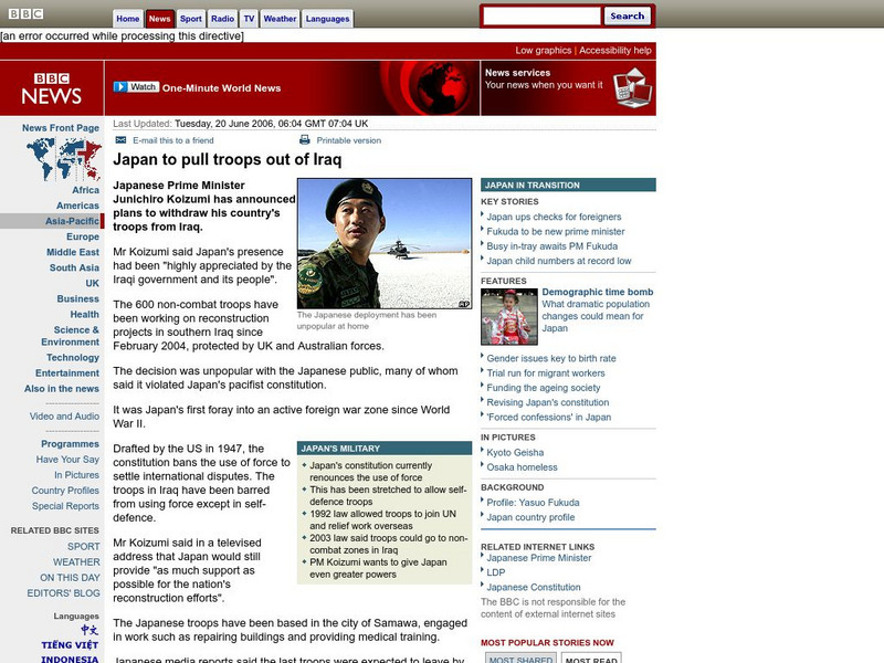 Bbc: Japan to Pull Troops Out of Iraq Article