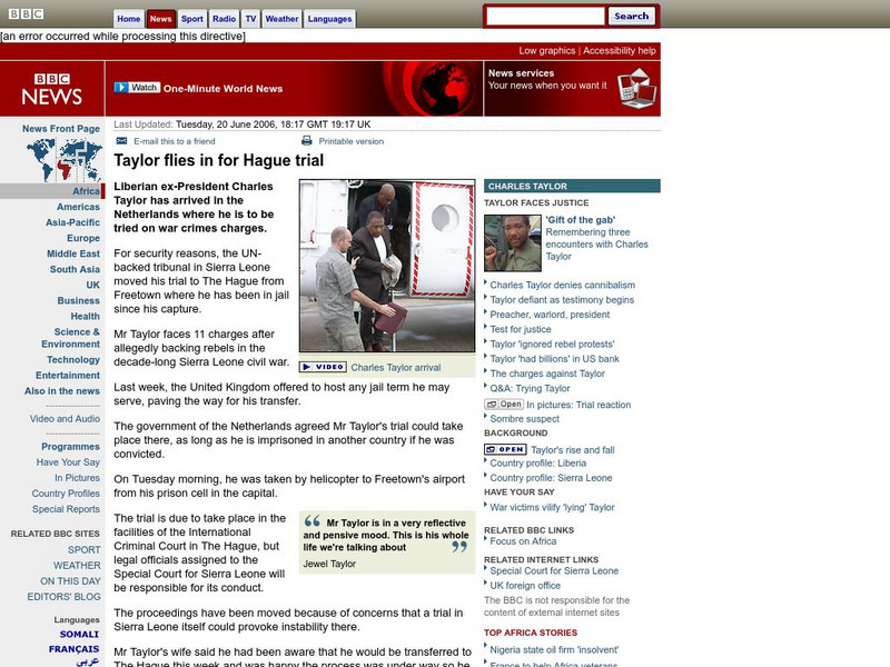 Bbc: Taylor Flies in for Hague Trial Website Bbc: Taylor Flies in for Hague Trial Website