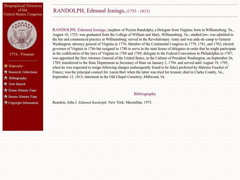Loc: Biographical Directory of the u.s. Congress: Edmund Jenings Randolph Handout Loc: Biographical Directory of the u.s. Congress: Edmund Jenings Randolph Handout