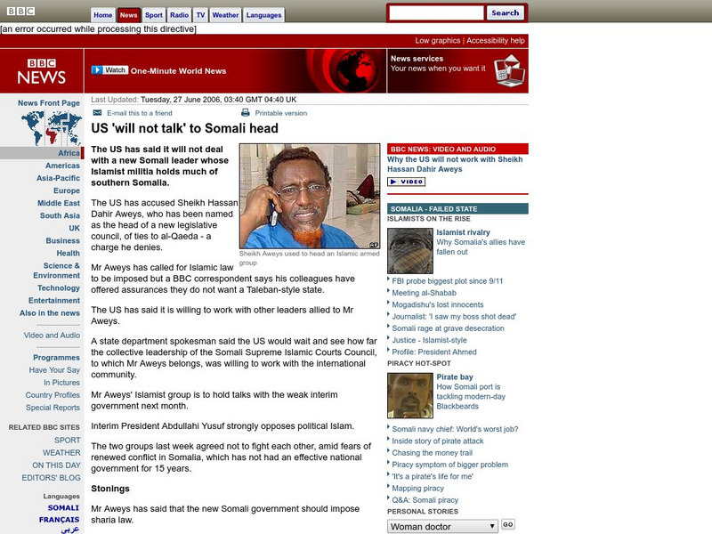 Bbc: Us 'Will Not Talk' to Somali Head Website