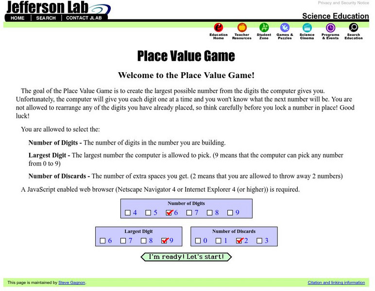 Jefferson Lab: Place Value Game Interactive Jefferson Lab: Place Value Game Interactive