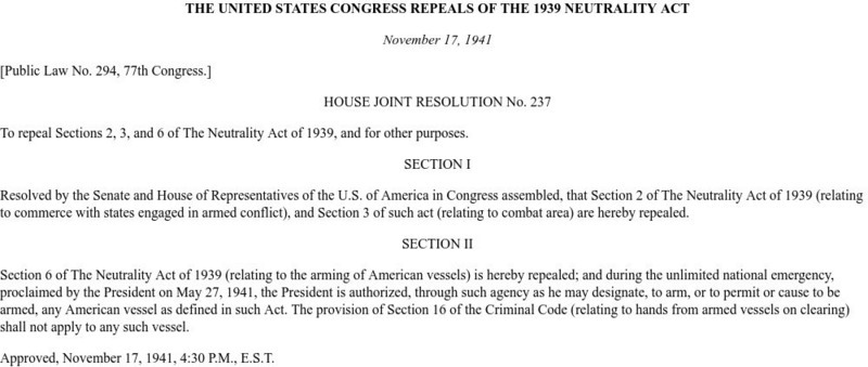 Ibiblio: Words of War: The u.s. Congress Repeals of the 1939 Neutrality Act Primary