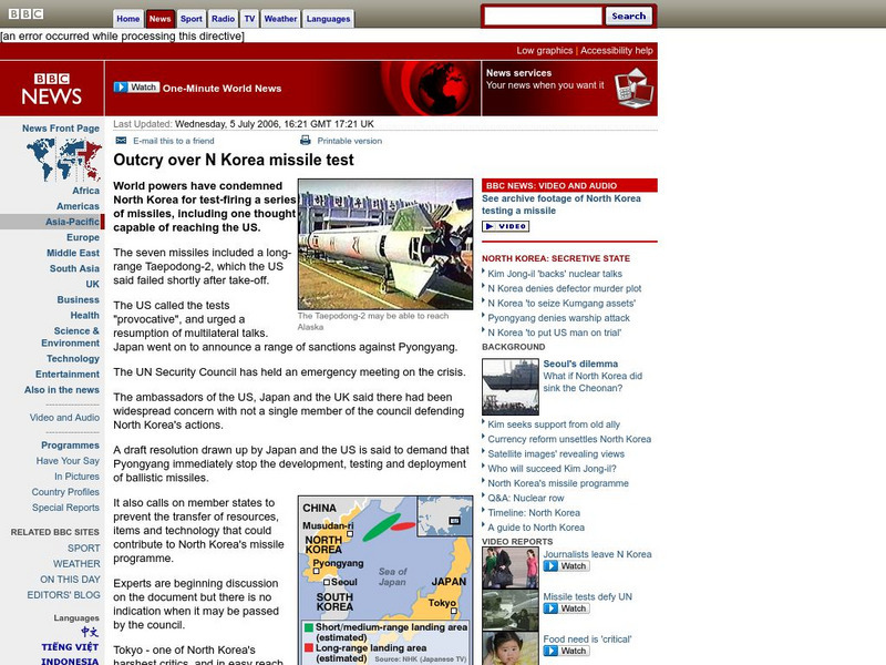 Bbc: Outcry Over N. Korea Missile Test Article Bbc: Outcry Over N. Korea Missile Test Article