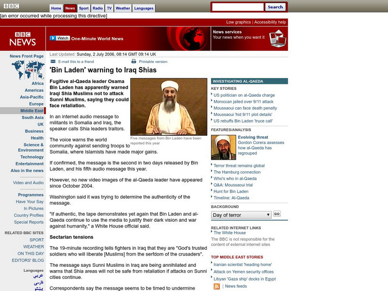 Bbc: 'Bin Laden' Warning to Iraq Shias Article Bbc: 'Bin Laden' Warning to Iraq Shias Article