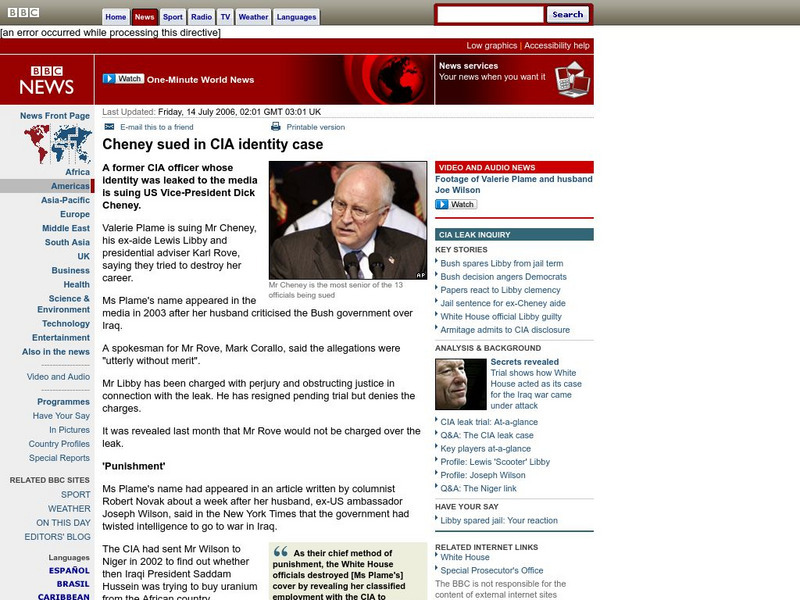 Bbc: Cheney Sued in Cia Identity Case Handout Bbc: Cheney Sued in Cia Identity Case Handout
