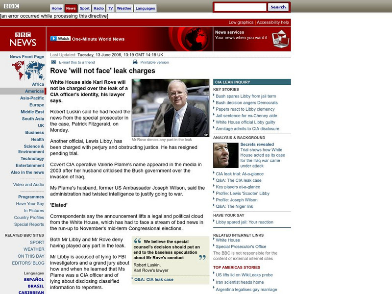 Bbc: Rove 'Will Not Face' Leak Charges Article Bbc: Rove 'Will Not Face' Leak Charges Article