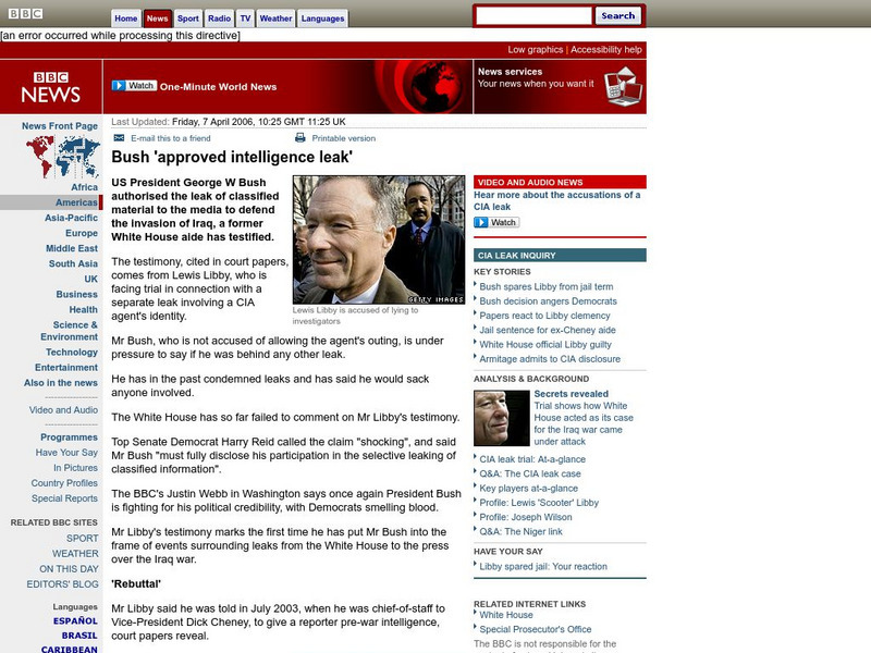 Bbc: Bush 'Approved Intelligence Leak' Article Bbc: Bush 'Approved Intelligence Leak' Article