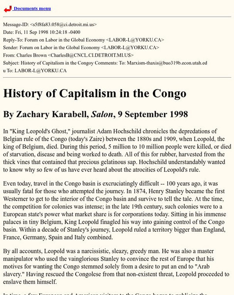 World History Archives: History of Capitalism in the Congo Article World History Archives: History of Capitalism in the Congo Article