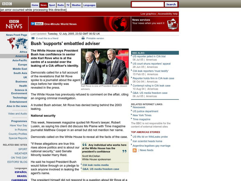 Bbc: Bush 'Supports' Embattled Adviser Handout Bbc: Bush 'Supports' Embattled Adviser Handout