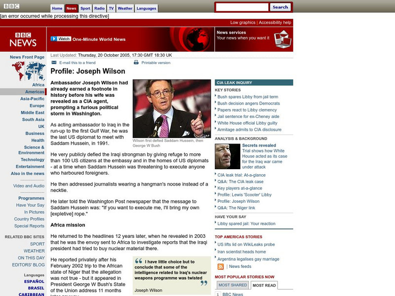 Bbc: Profile: Joseph Wilson Handout Bbc: Profile: Joseph Wilson Handout