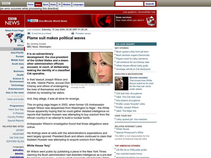 Bbc: Plame Suit Makes Political Waves Article Bbc: Plame Suit Makes Political Waves Article