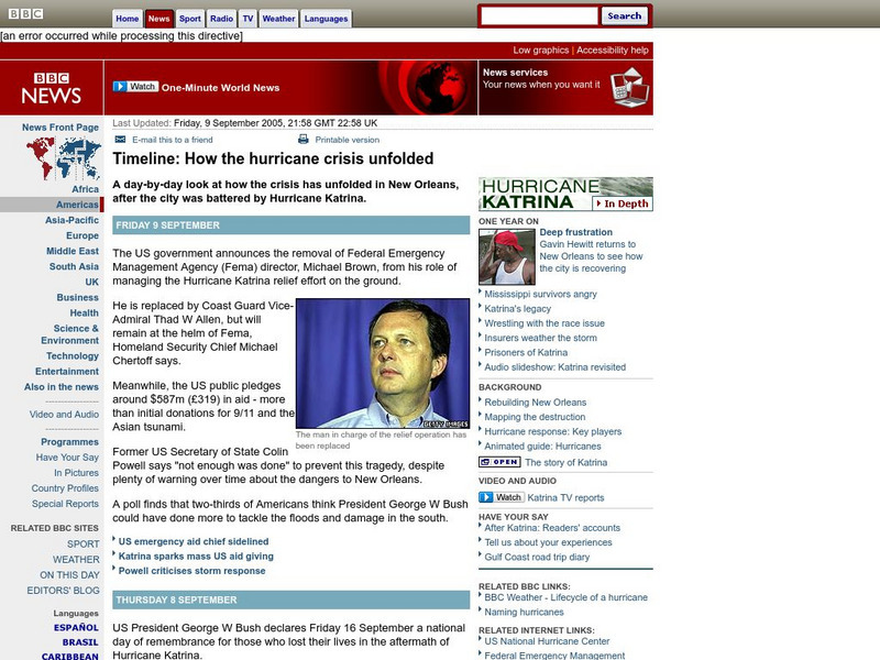 Bbc: Timeline: How the Hurricane Crisis Unfolded Handout Bbc: Timeline: How the Hurricane Crisis Unfolded Handout