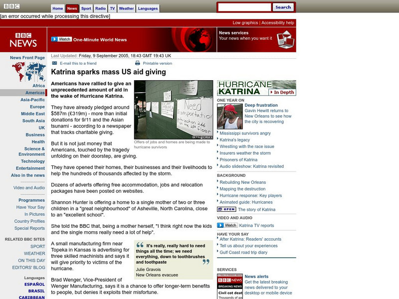 Bbc: Katrina Sparks Mass Us Aid Giving Handout