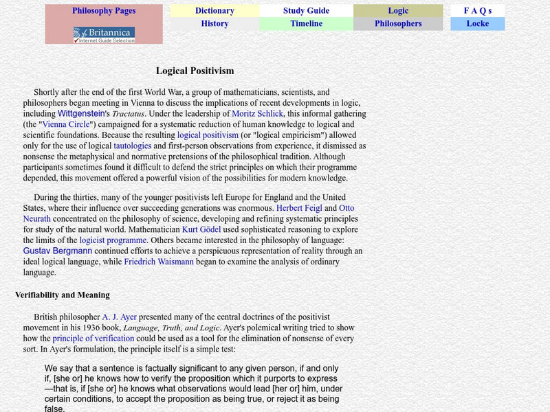 Philosophy Pages: Logical Positivism Handout