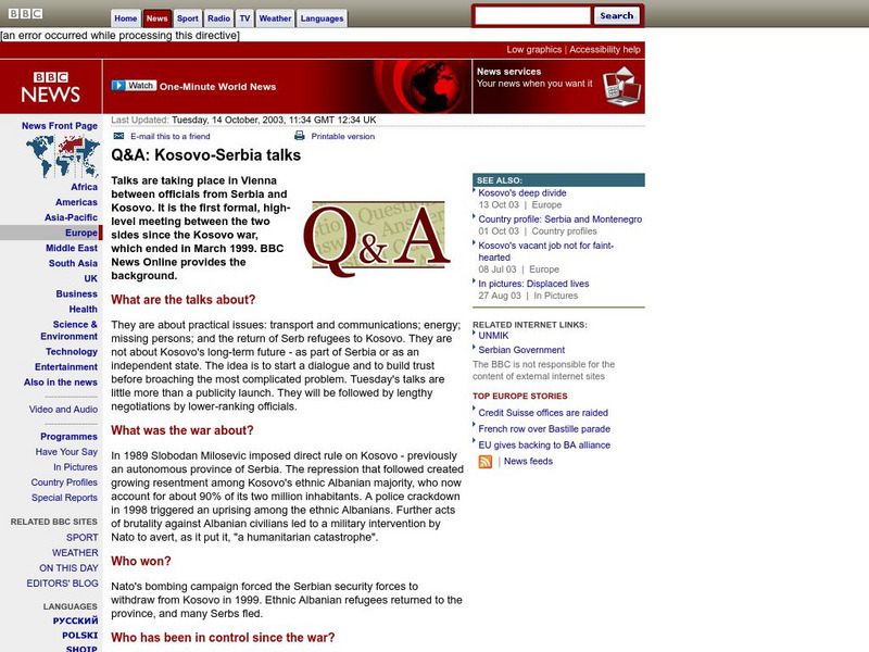 Bbc: Q&a: Kosovo Serbia Talks Article Bbc: Q&a: Kosovo Serbia Talks Article