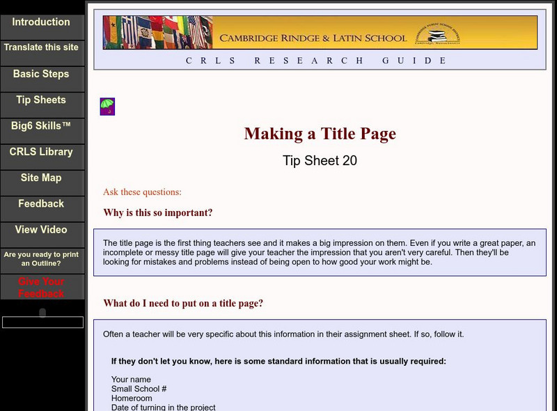 Cambridge Rindge & Latin School: Making a Title Page Handout Cambridge Rindge & Latin School: Making a Title Page Handout
