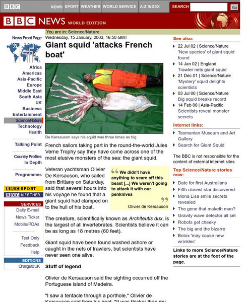 Bbc News: Giant Squid Attacks French Boat Handout Bbc News: Giant Squid Attacks French Boat Handout