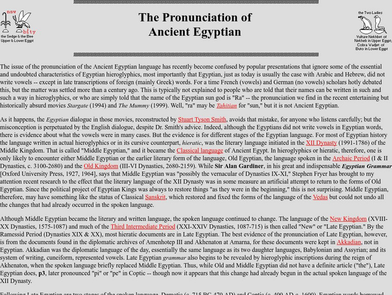 Friesan School: The Pronunciation of Ancient Egyptian Website Friesan School: The Pronunciation of Ancient Egyptian Website