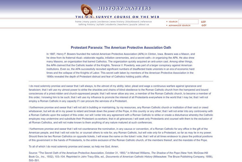 History Matters: Protestant Paranoia Primary