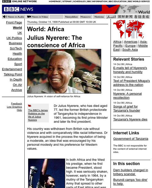 Bbc News: Julius Nyerere the Conscience of Africa Website Bbc News: Julius Nyerere the Conscience of Africa Website