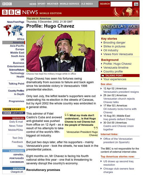 Bbc News: Hugo Chavez Article Bbc News: Hugo Chavez Article