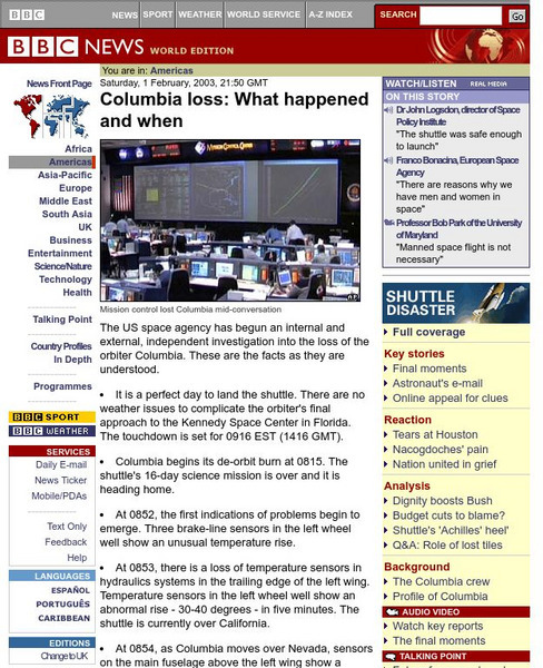 Bbc: Columbia Loss: What Happened and When Website Bbc: Columbia Loss: What Happened and When Website