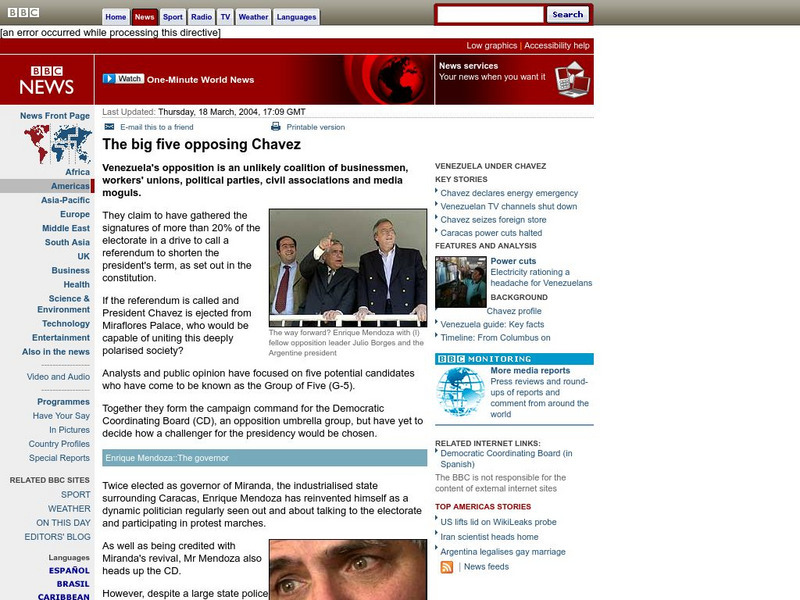 Bbc: The Opposition to Hugo Chavez Handout Bbc: The Opposition to Hugo Chavez Handout