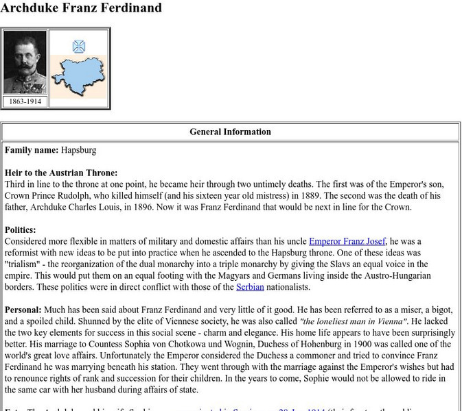 Worldwar1.com: Trenches on the Web: Archduke Franz Ferdinand Handout Worldwar1.com: Trenches on the Web: Archduke Franz Ferdinand Handout