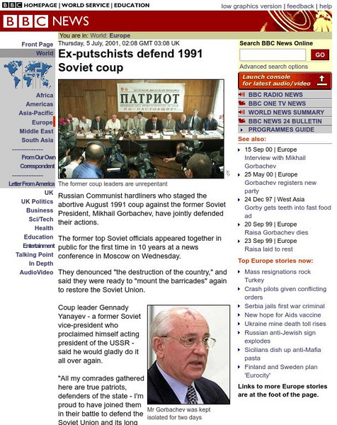 Bbc: Ex Putschists Defend 1991 Soviet Coup Handout